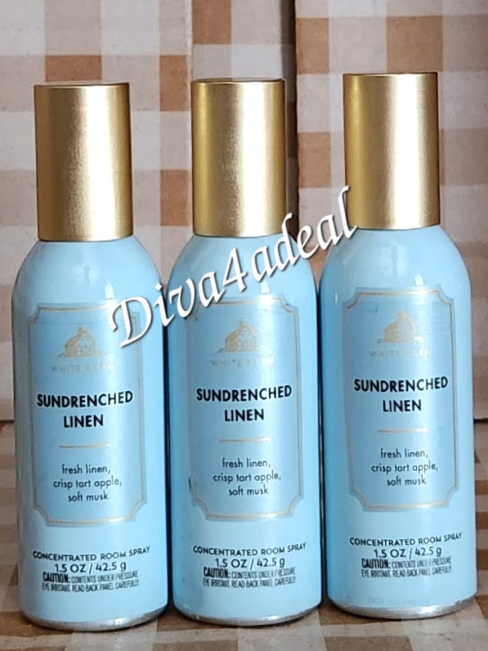 3X Bath & Body Works SUNDRENCHED LINEN Concentrated Room Spray Bundle